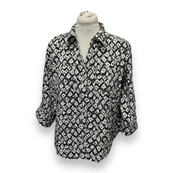 Cathy Daniels Womens XXL Black & White Abstract Pattern Button-Up Shirt - Picture 2 of 9